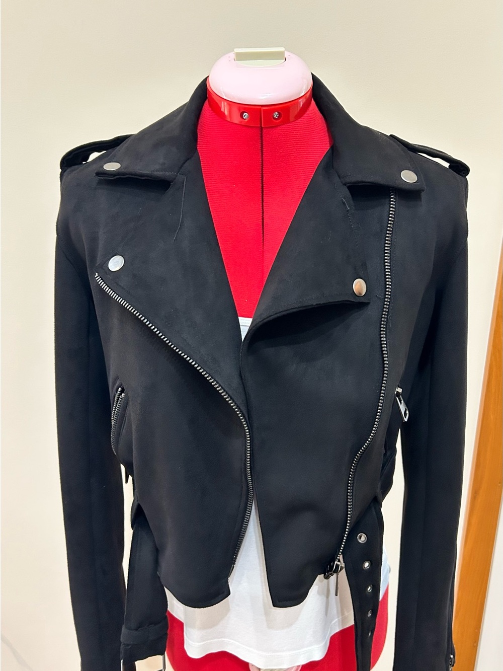 Black Suede Belted Jacket with Grey Hardware - Small